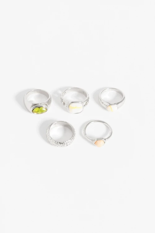Set anillos piedra color plateado