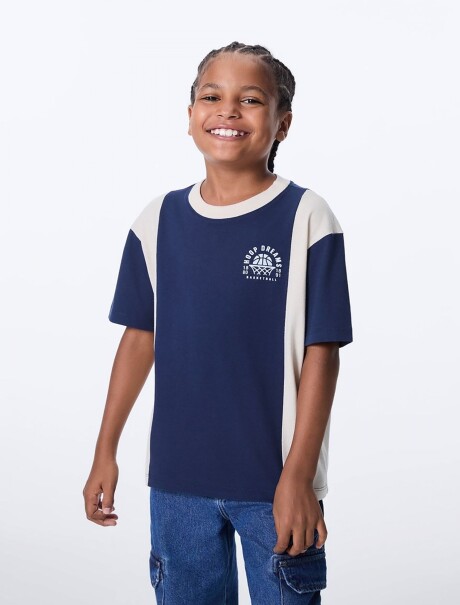 CAMISETA INFANTIL OVERSIZE DE CUELLO REDONDO AZUL