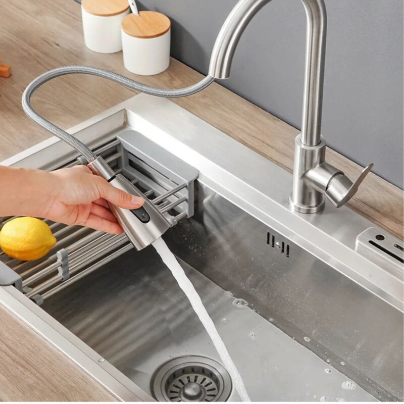 Canilla Monocomando Extensible Cocina Manguera Retráctil Plateado Canilla Monocomando Extensible Cocina Manguera Retráctil Plateado