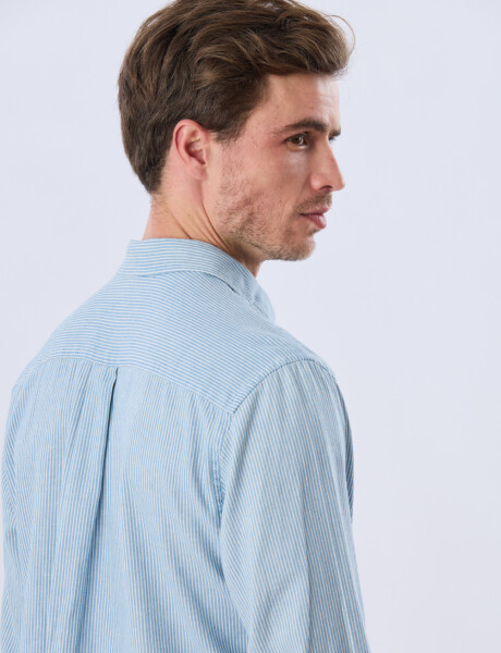 CAMISA RAYADA DE LINO Azul