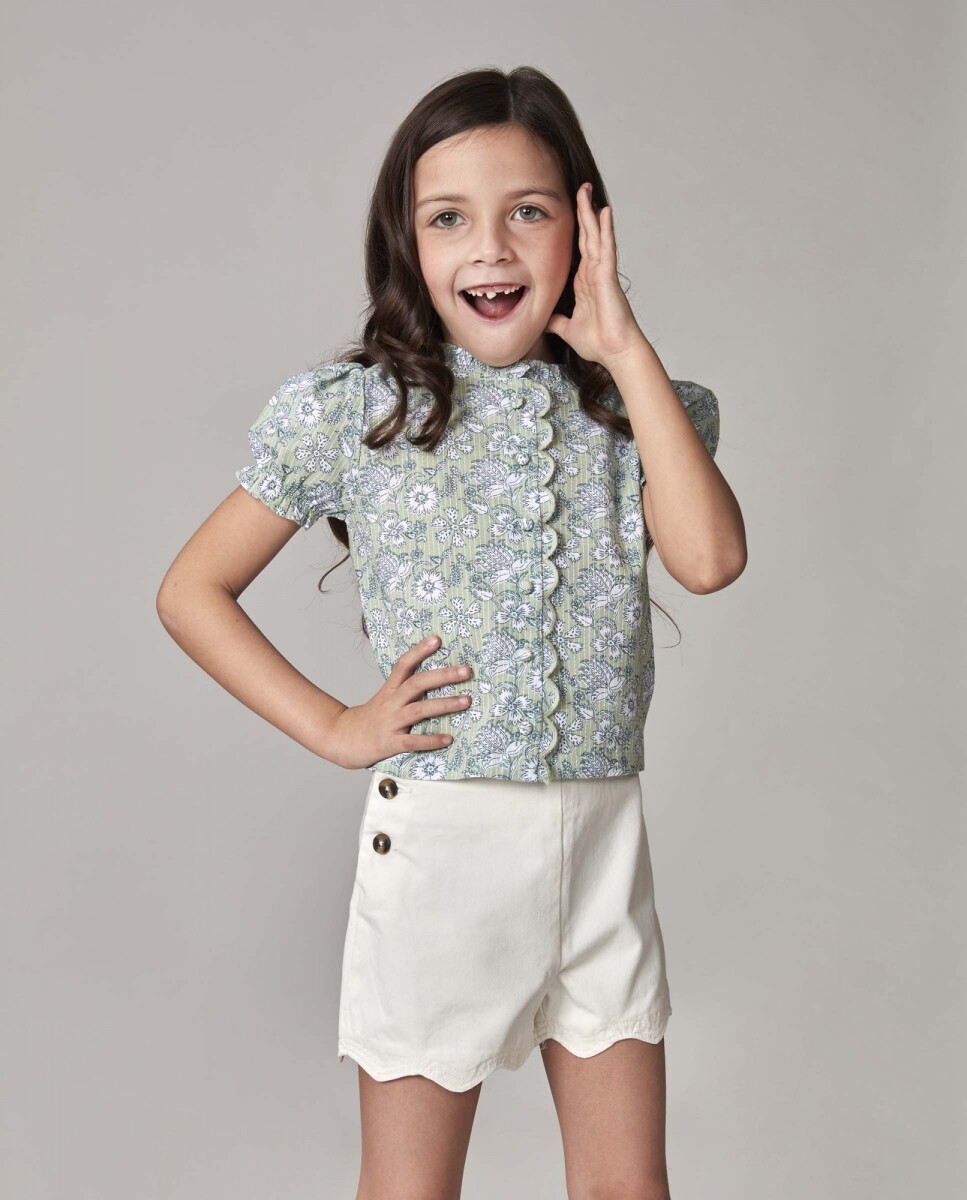 Pantalon Corto Festoneado - Azul Claro 