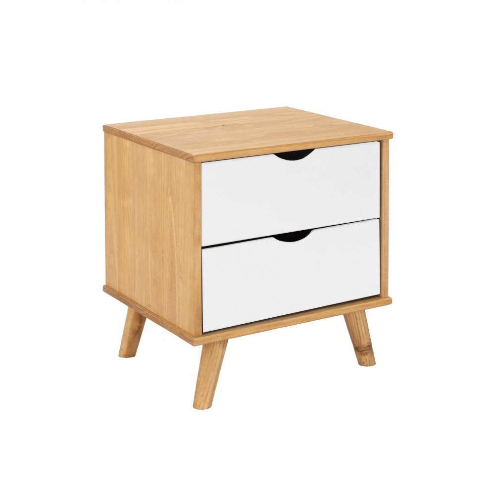 Mesa De Luz Madera Maciza Nordica 2 Cajones - Linea Dublin - Blanca Mesa De Luz Madera Maciza Nordica 2 Cajones - Linea Dublin - Blanca