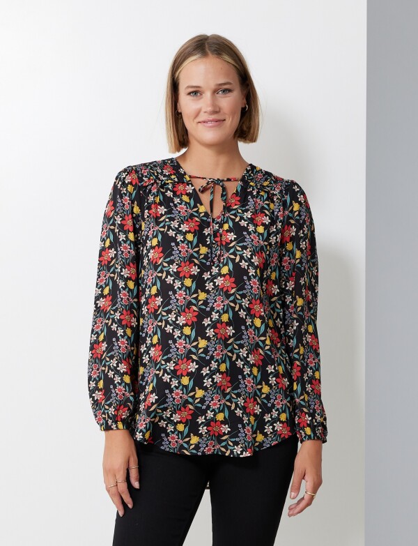 Blusa Gasa Flores NEGRO/MULTI