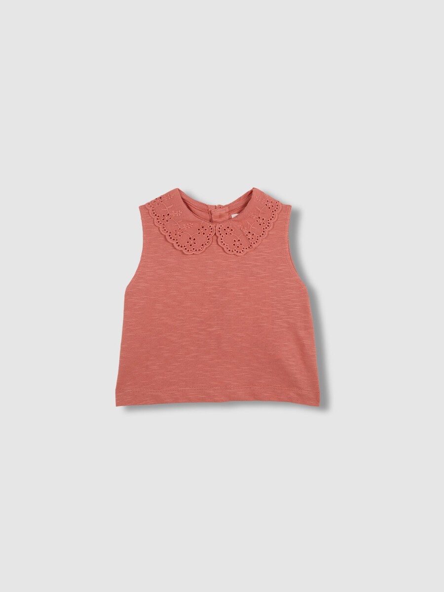 Camiseta Sin Mangas Cuello Openwork Naranja
