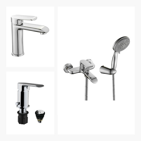 JUEGO DE GRIFERIA LAVATORIO BAJO DUCHA EXTERIOR Y GRIFERIA DE BIDET 000