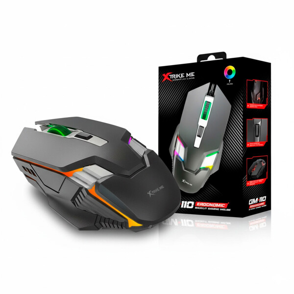 Mouse Gamer Cableado Xtrike Me Gm-110 Rgb 3600dpi 1.5m Luces Color Negro