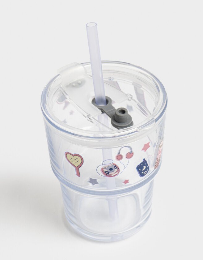 Artículos cocina Vaso De Vidrio Estampado Con Sorbete Y Manija - Combinacion Multicolor