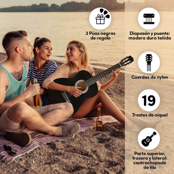 Guitarra Criolla Clasica Tamaño 4/4 39 Para diestros Con Estuche Funda Y Puas Imback Color Negro Guitarra Criolla Clasica Tamaño 4/4 39 Para diestros Con Estuche Funda Y Puas Imback Color Negro