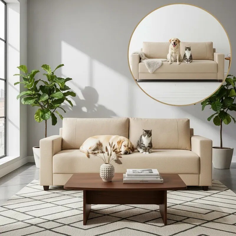 SOFA 4 CUERPOS - TAPIZADO TELA PET FRENDLY BEIGE SOFA 4 CUERPOS - TAPIZADO TELA PET FRENDLY BEIGE