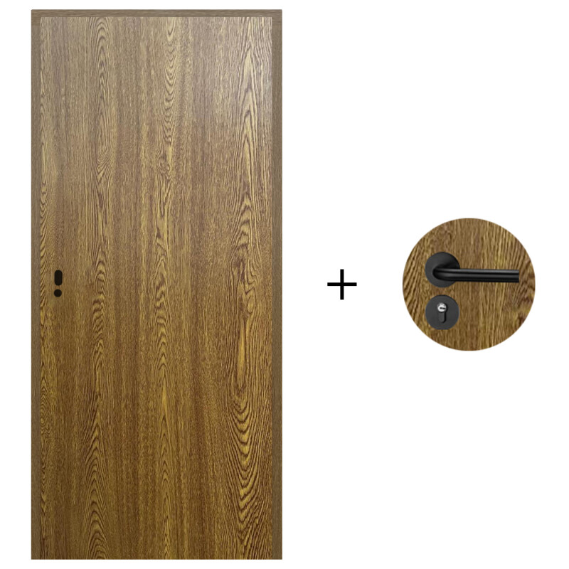 Puerta Desarmada Interior en MDF con Marco y Cerradura Lumax Marrón Claro Lisa Herraje Negro