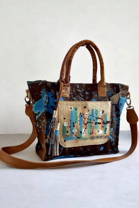 Cartera Frida Línea Dubai Azul Turquesa Con Pelo