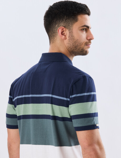 REMERA POLO RAYADA JERSEY Azul Oscuro