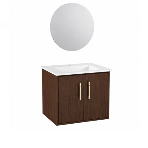 Kit Mueble de baño Cedro 60cm bacha loza y espejo Kit Mueble De Baño Cedro 60cm Bacha Loza Y Espejo