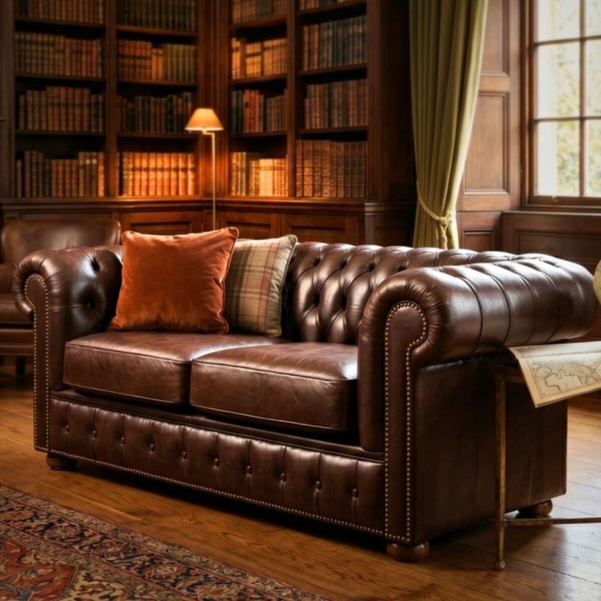 Sofa De Cuero Chesterfield 2c Caramelo	Robles 