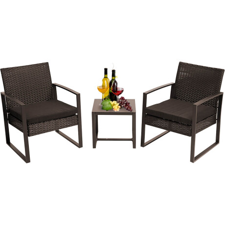 Set Juego Jardín Ratán X2 Sillas + Mesa Patio Balcón Marron