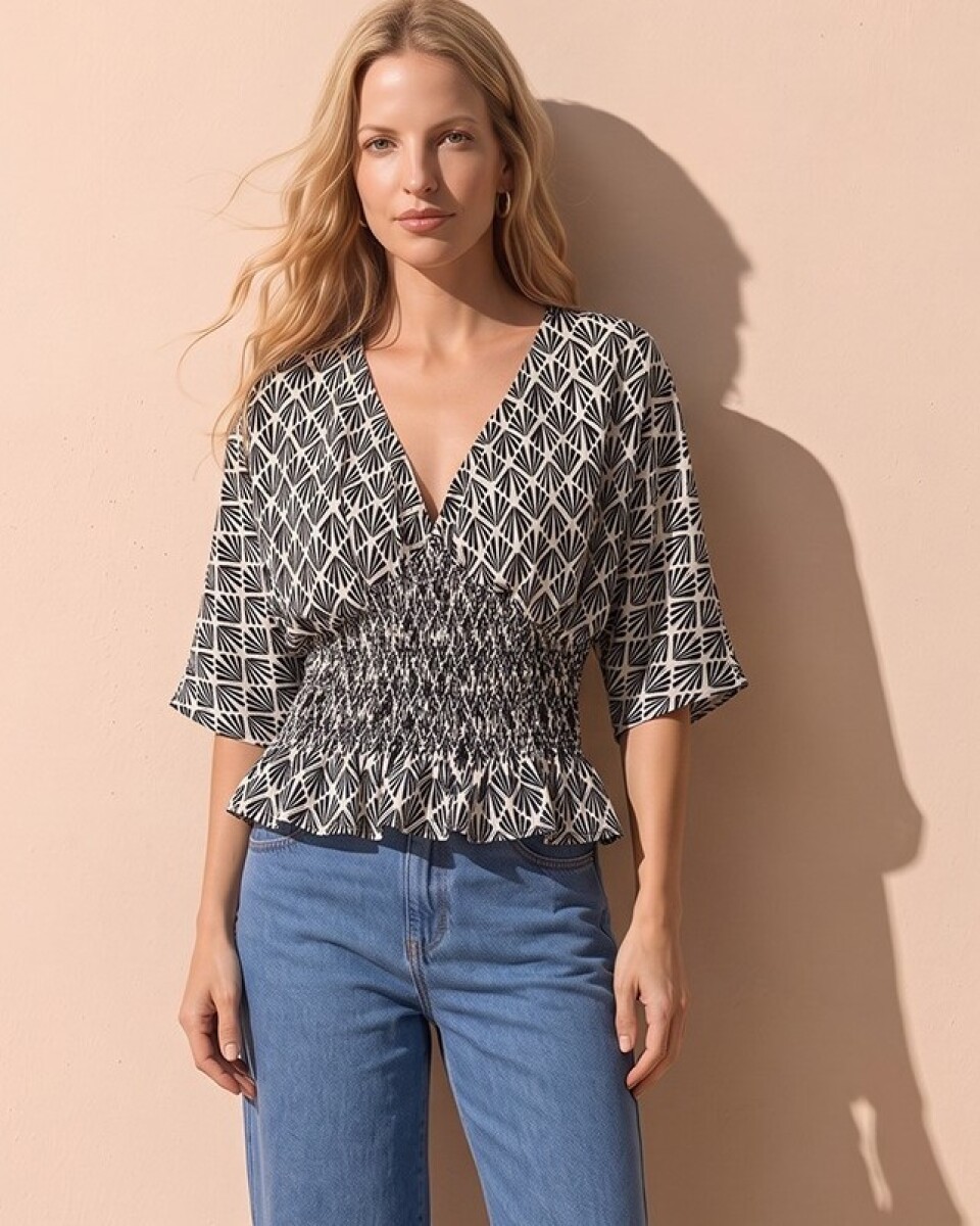 Blusa Estampada. - NEGRO 