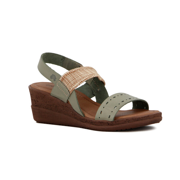 Country Sandalia Casual C/pulsera Taco Corrido Verde Claro