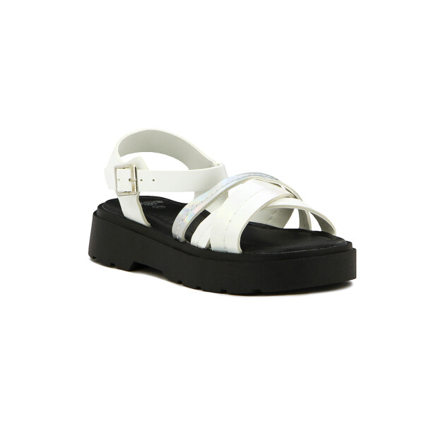 Angus Sandalia Niña Tira Cruzada C/ Pulsera Y Hebilla Blanco