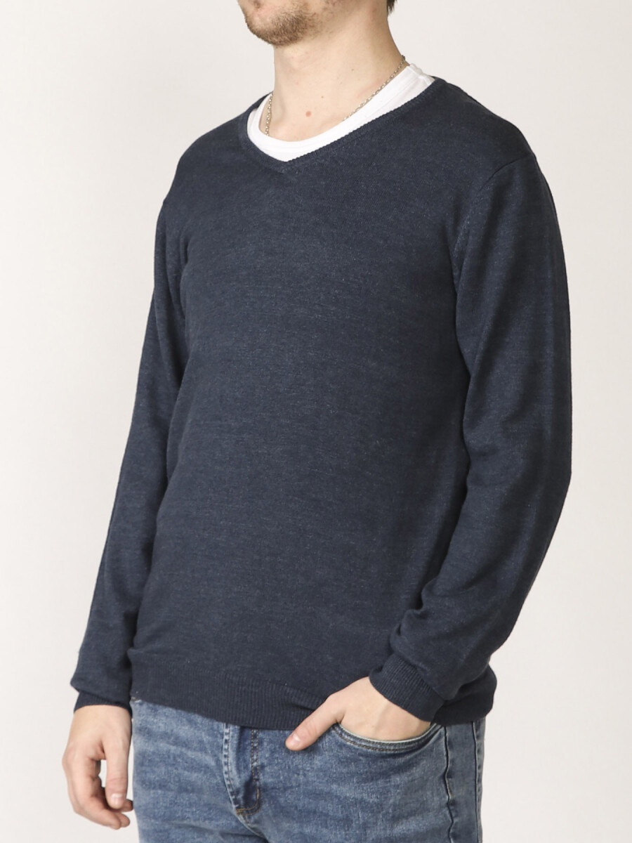 Sweater V Harrington Label - Azul Piedra 