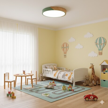 Plafón Led circular en madera y aluminio 30cm Verde