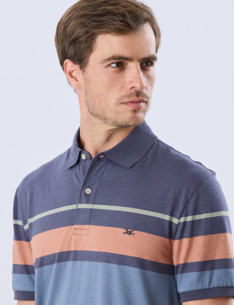 REMERA POLO RAYADA JERSEY Azul