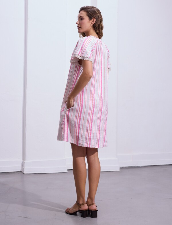 Vestido Lino Lineas MULTI/FUCSIA
