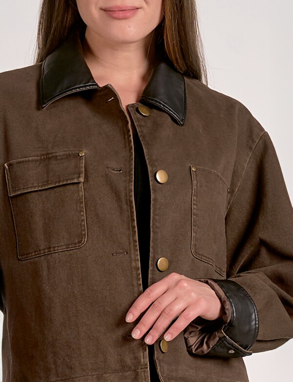Campera Denim & Eco Cuero MARRON
