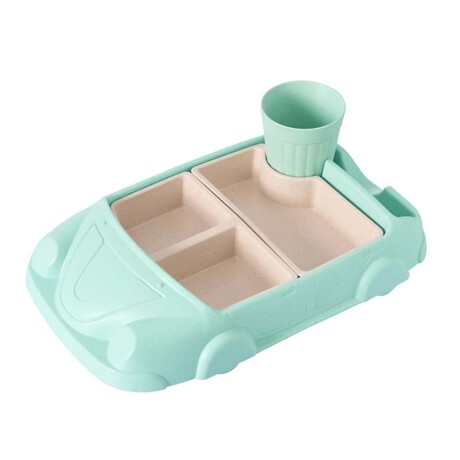 Set de Comida Bebé Diseño Auto c/ Platos y Vaso en Plástico Verde