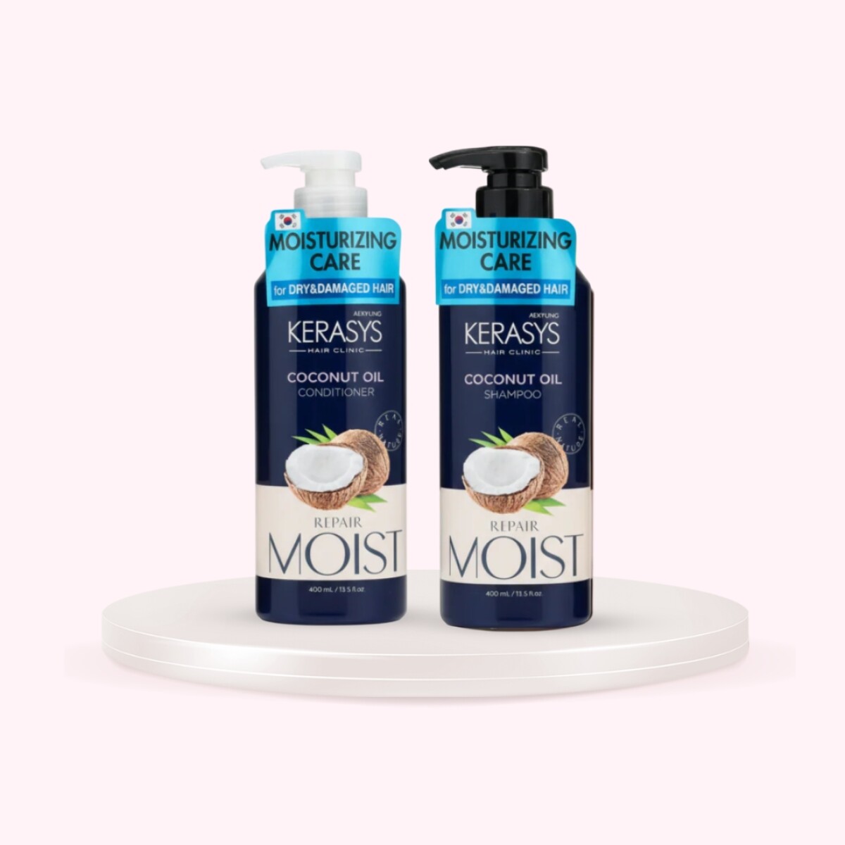 DÚO CAPILAR SHAMPOO + ACONDICIONADOR - Kerasys Coconut Oil (400ml) - Con aceite de coco para cabellos secos, opacos y sin vida. 