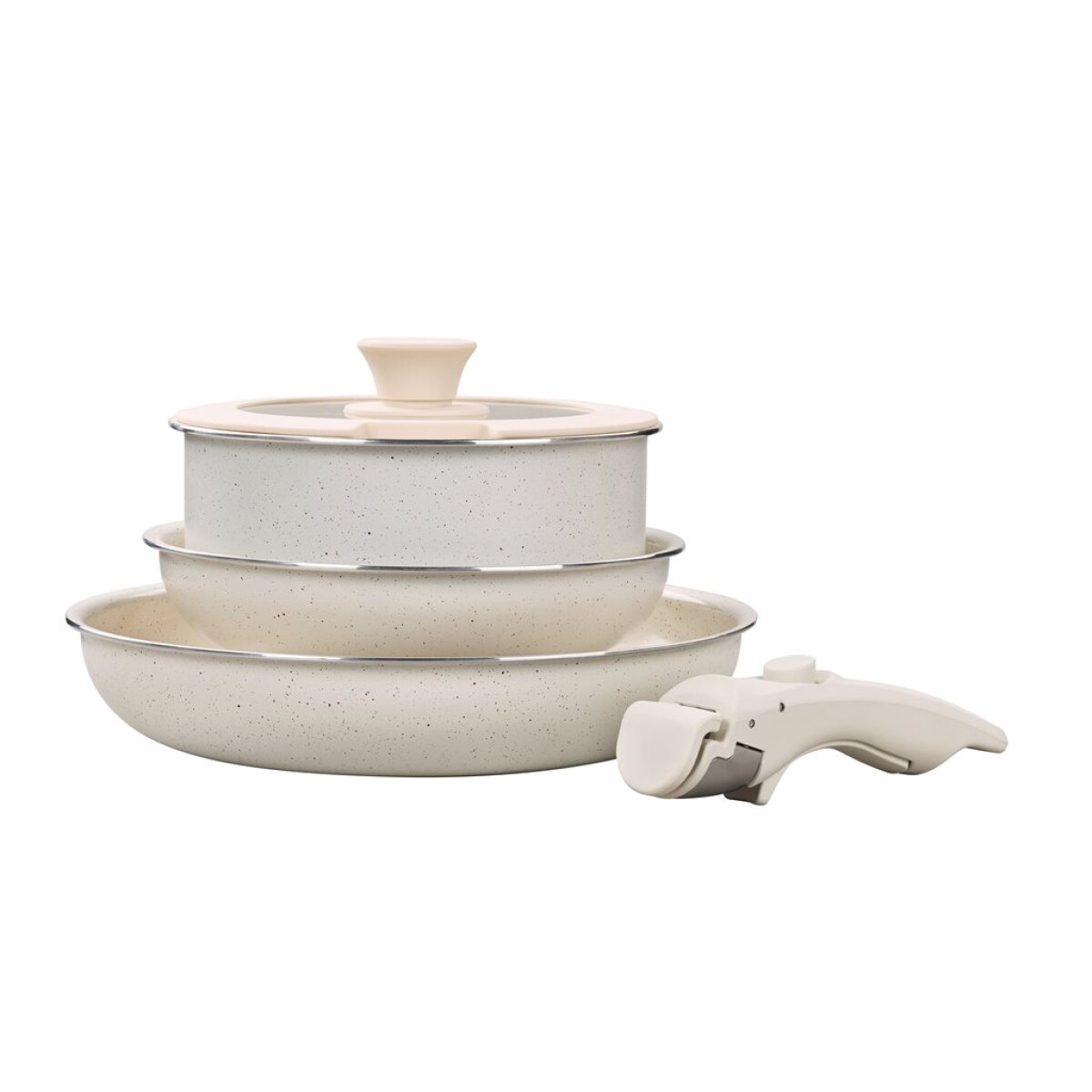 JUEGO BATERIA 5 PIEZAS MANGO DESMONTABLE CERAMICO BEIGE 