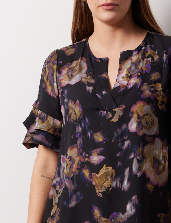 Blusa Manga Volados NEGRO/MULTI