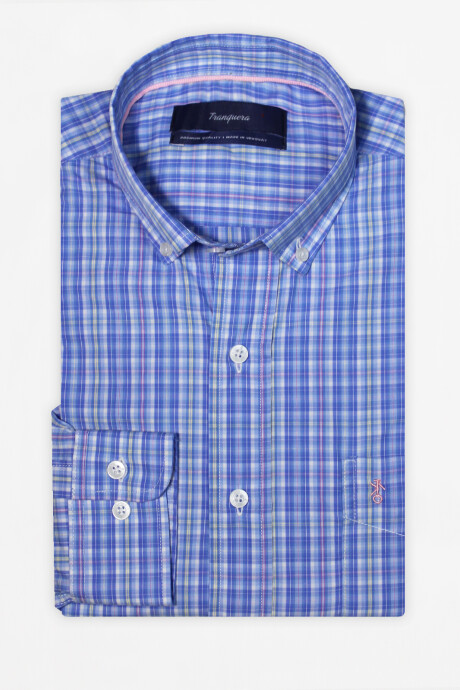 Camisa Premium "La Histórica" Cuadros celestes con rosa y amarillo