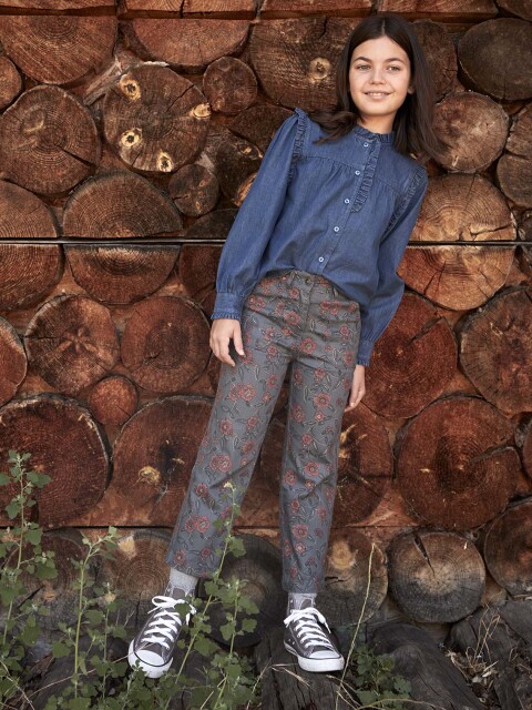 Pantalon De Twill Estampado Petroleo