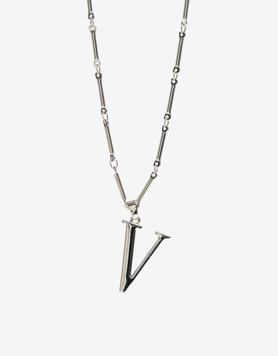 Collar Largo Inicial V - Plateado Rodio 