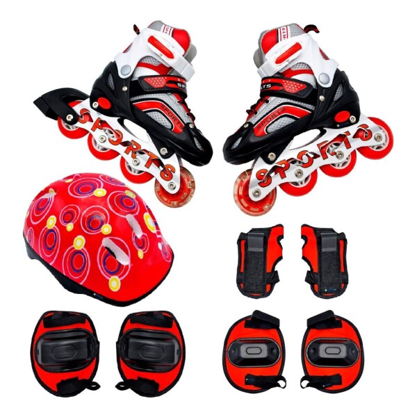 Patines Rollers Luz + Protecciones Casco Rodilleras Calidad Color Variante ROJOL