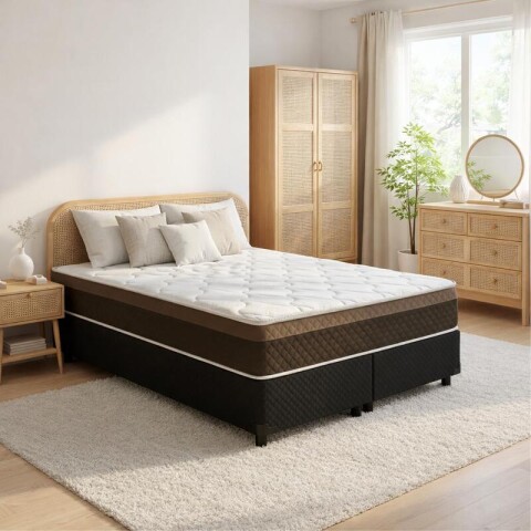 Sommier con Resortes Pocket Espuma Alta Densidad y Eurotop Soporte 130 Kg Queen 158 cm de Ancho