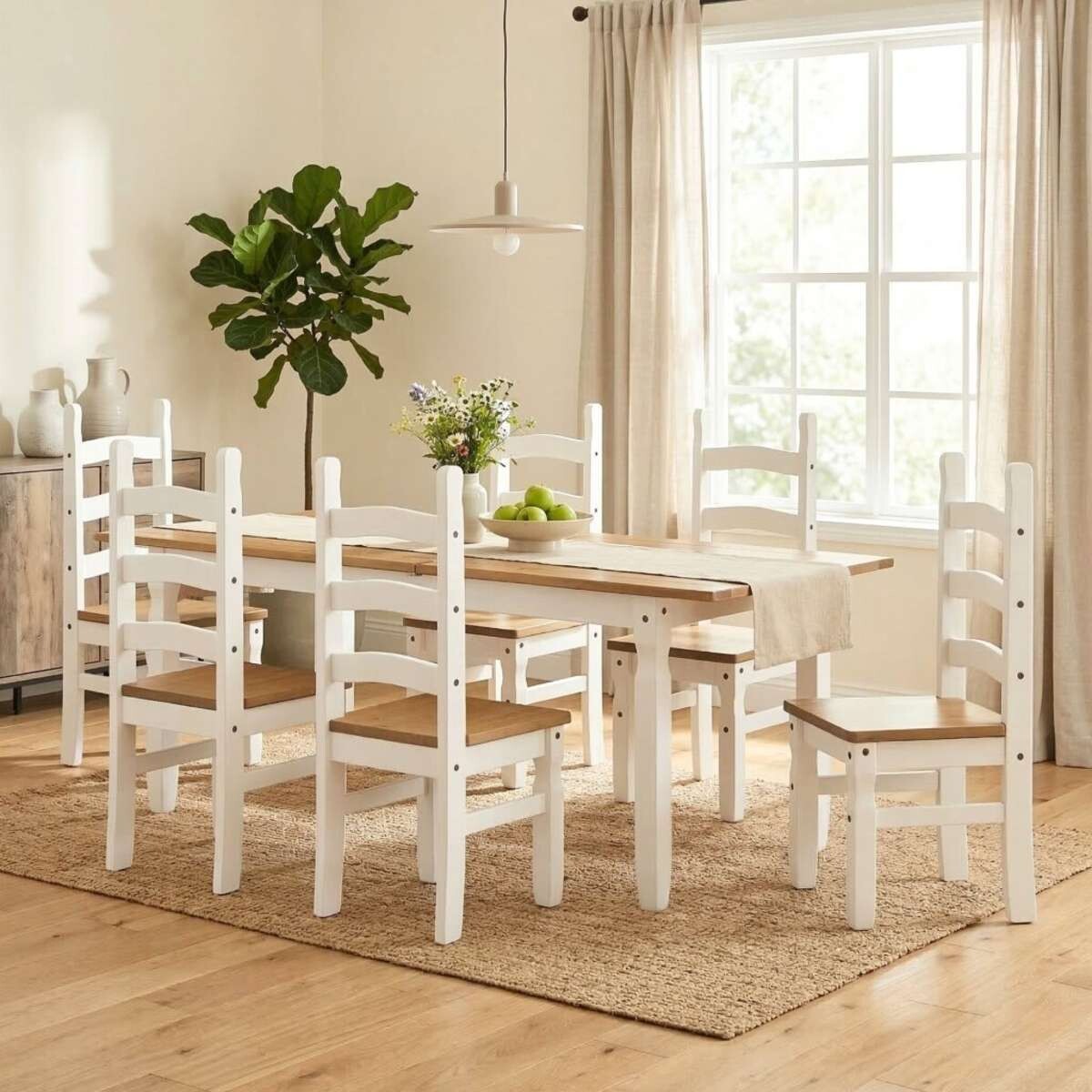 Juego de comedor Extensible 6 Sillas Mad Maciza 160 a 200 cm - Blanco 