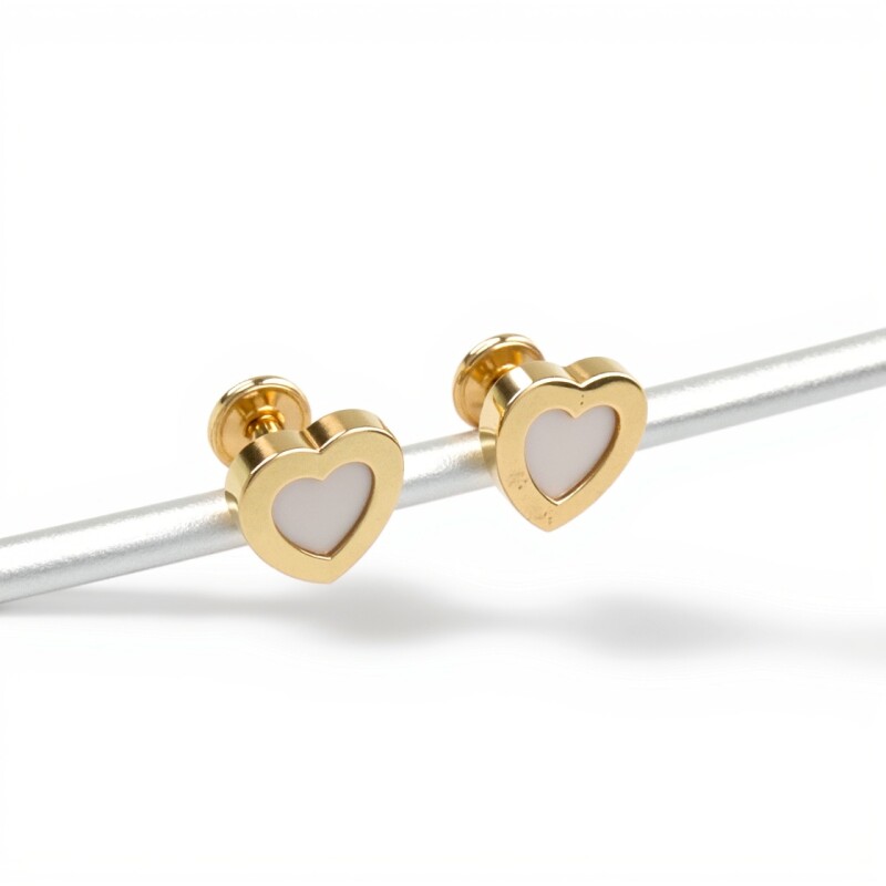 Caravanas Corazón de oro - Oro bajo - Nácar- CA8046 conpiedra