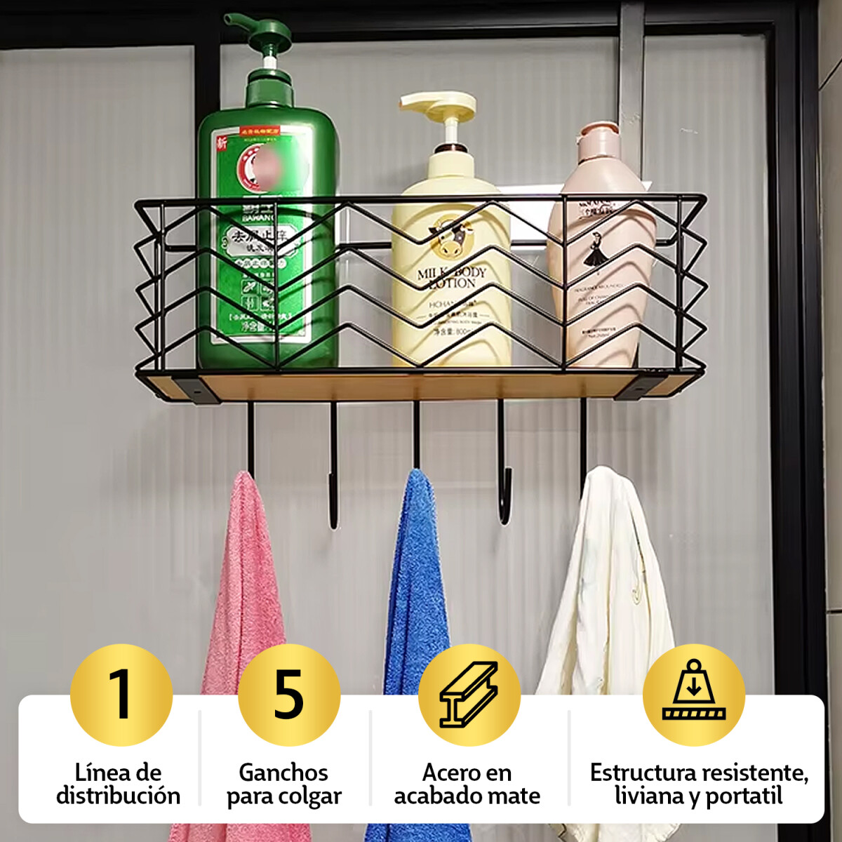 Perchero Pared 5 Ganchos Moderno Y Estante Para Puerta 