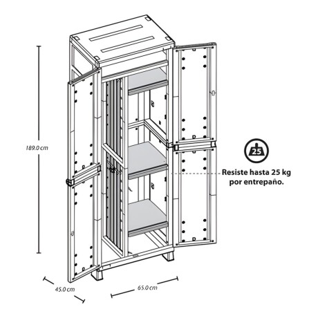 Armario Grande con 3 Estantes y 1 Division Vertical Rimax Barú Gris Armario Grande con 3 Estantes y 1 Division Vertical Rimax Barú Gris