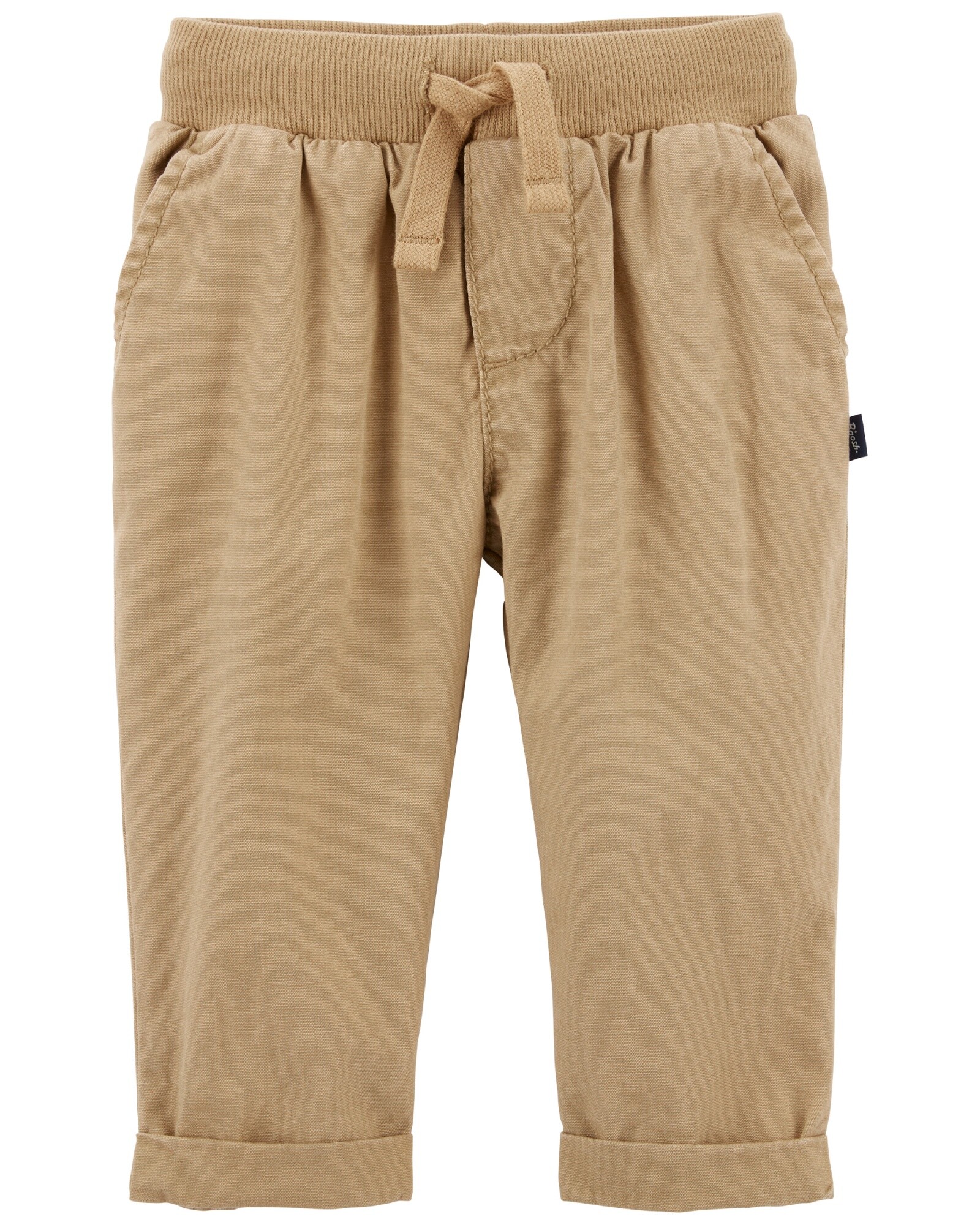 Pantalón de algodón casual con bolsillos y dobladillos enrollados 0