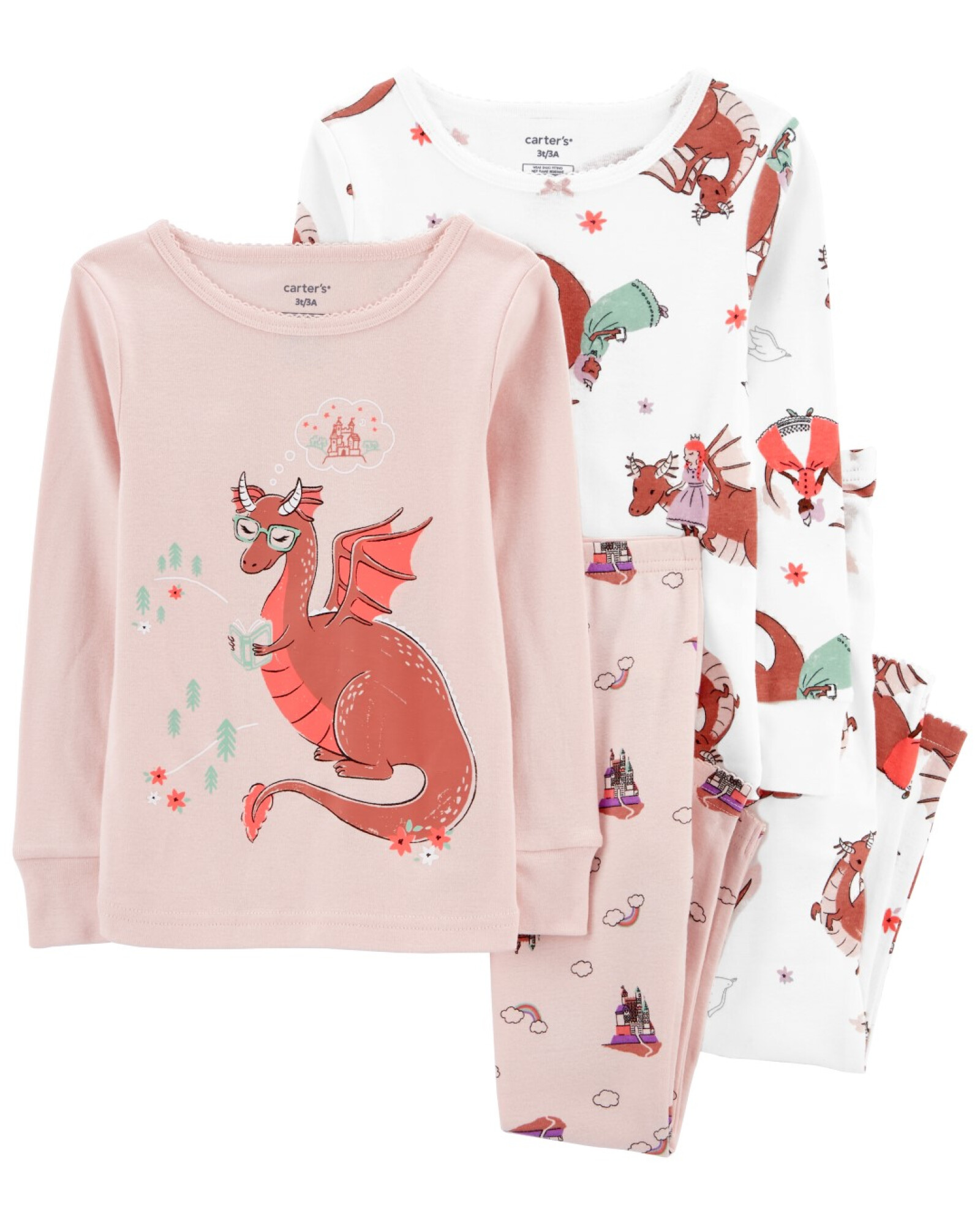 Pijama cuatro piezas de algodón diseño dragón Sin color