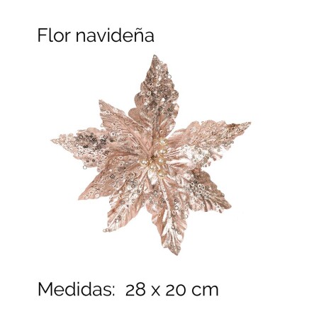 Flor Navideña Rosa Con Plata 28x20cm Unica