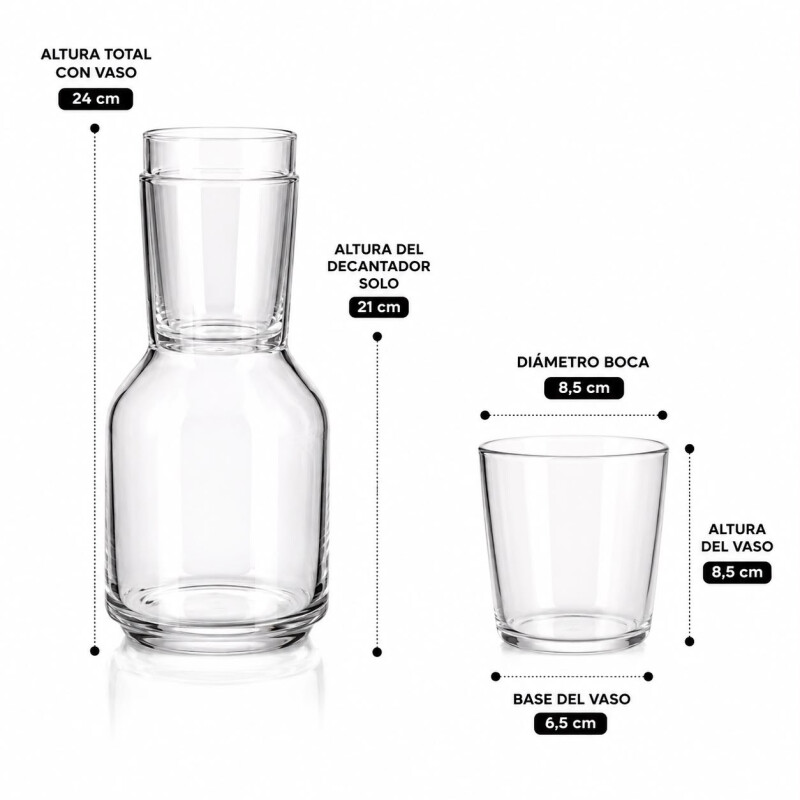 Decantador de Vidrio con Vaso para Agua 1.5L Decantador de Vidrio con Vaso para Agua 1.5L