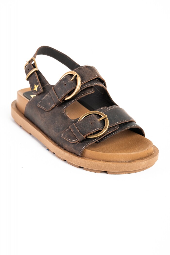 Sandalias De Doble Tira Con Talón Chocolate