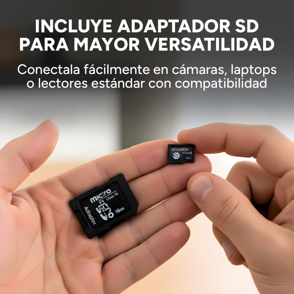 Tarjeta Memoria Micro SD 16GB Goldtech Clase 10 + Adaptador Color Negro
