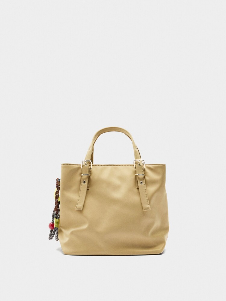 Bolso Tote De Nylon Con Colgante camel