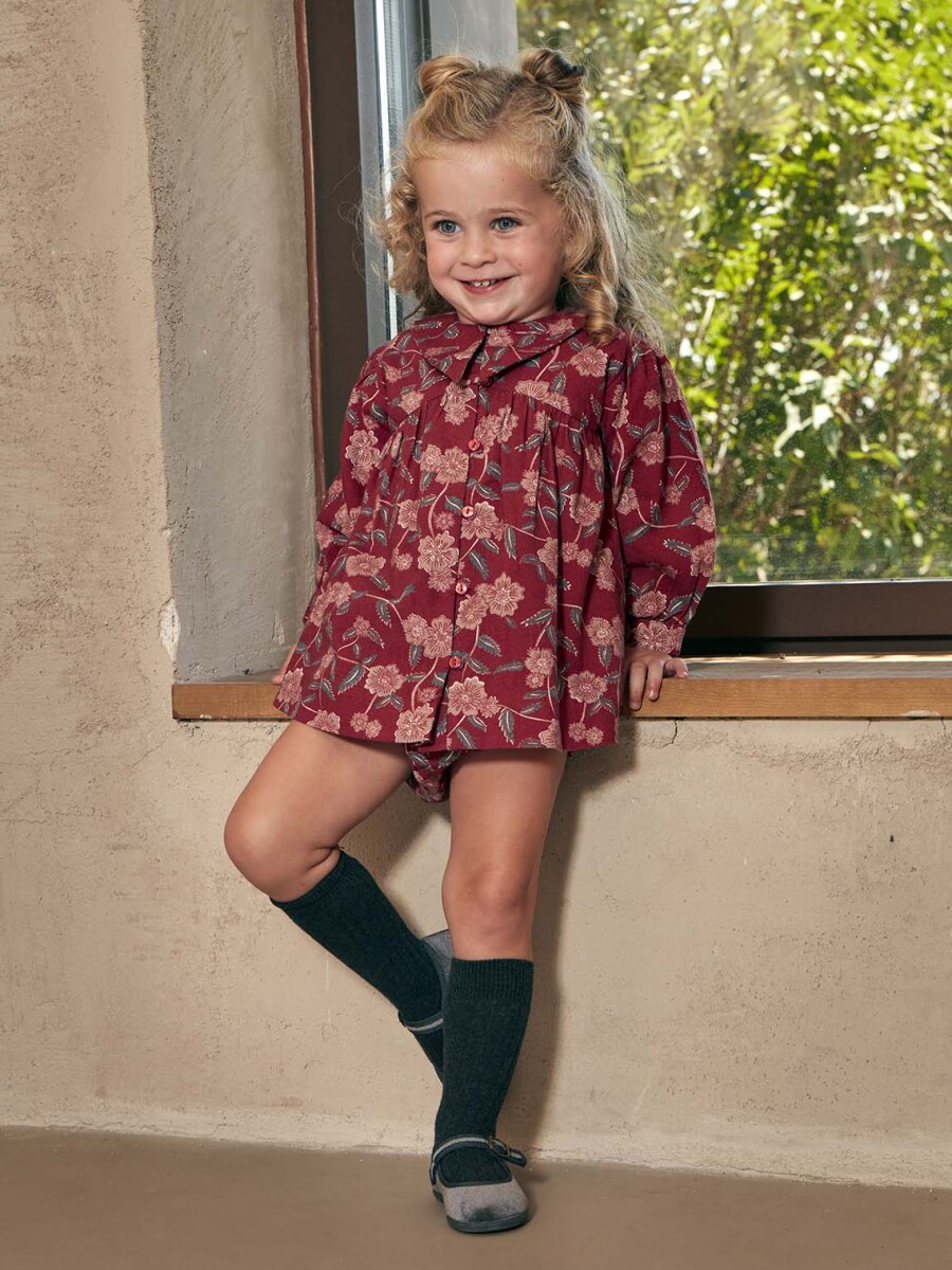 Vestido Estampado Flores Granate