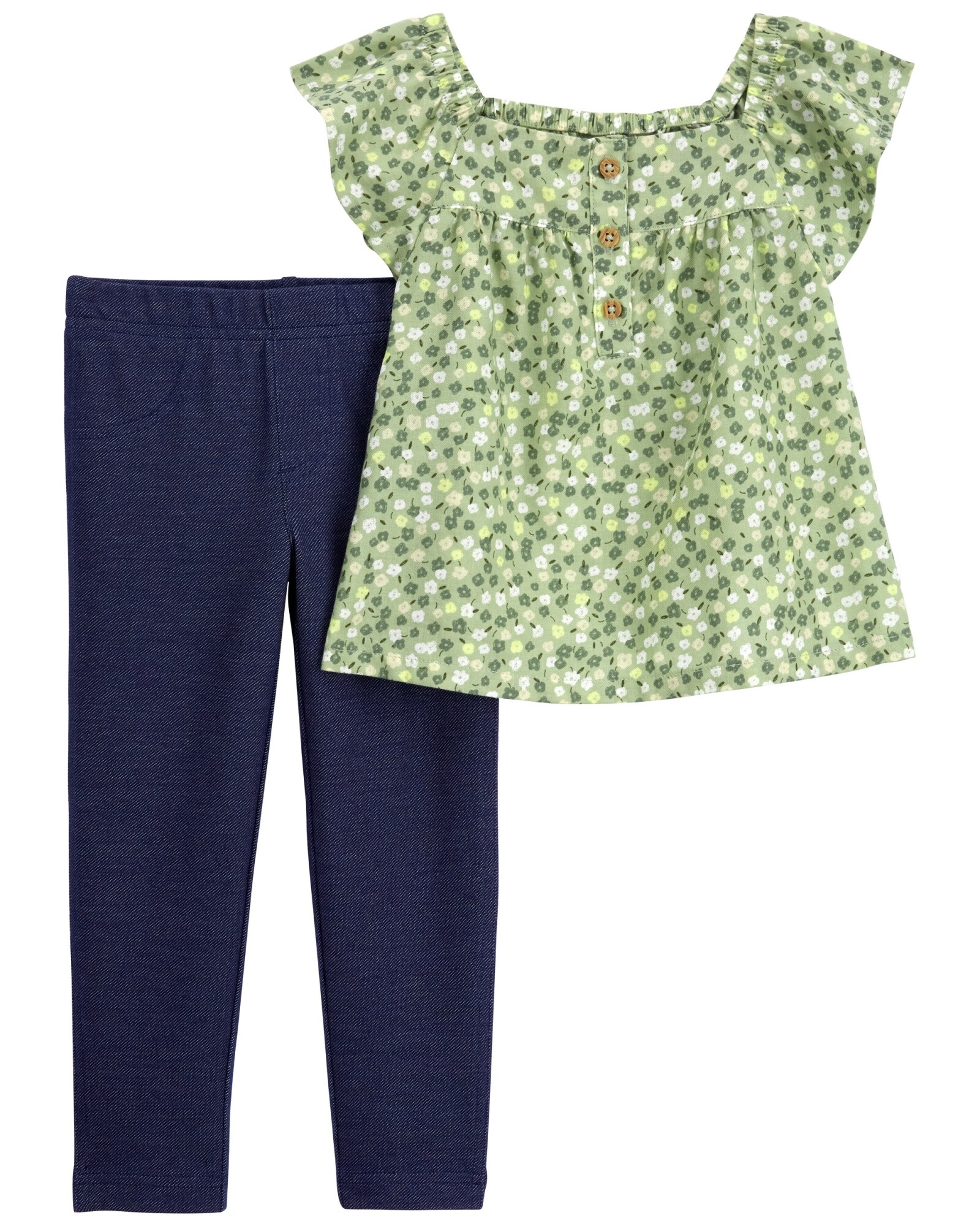 Set dos piezas de algodón, calza y blusa diseño floral Sin color