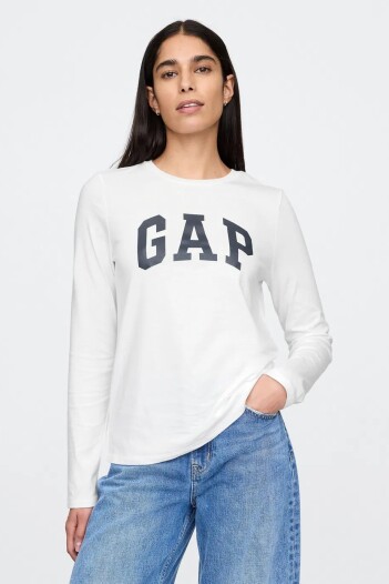 Remera Logo Gap Manga Larga Mujer White Uk